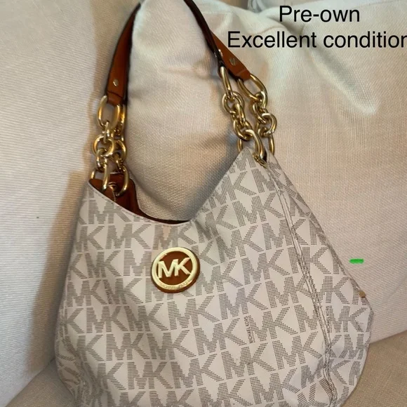Michael Kors Cream and Brown Shoulder Bag USED!!!! In great condition!!!! - Picture 1 of 8